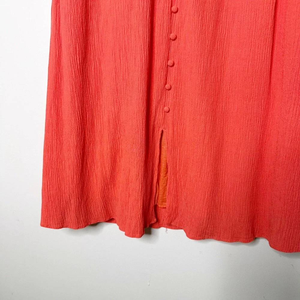 Madewell Button Front Smocked Midi Skirt Womens M Coral Orange NA234